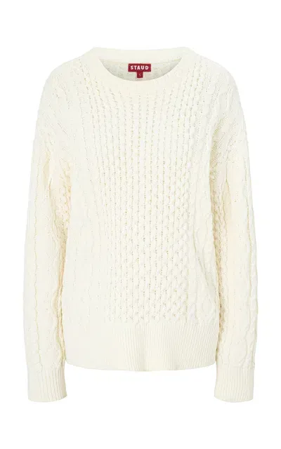 Staud Tracy Cable-knit Cotton-blend Sweater In Buttercream