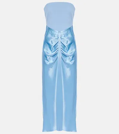 Staud Wayfaring Ponte And Satin Midi Dress In Azure