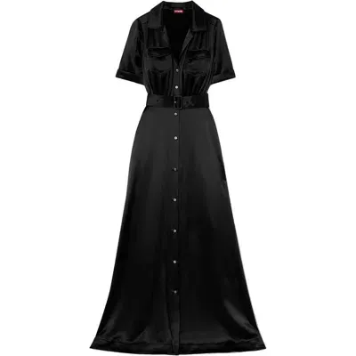 Staud Millie Belted Short-sleeve Maxi Dress In Black