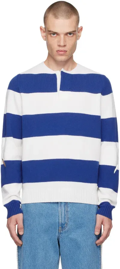 Stefan Cooke Blue & White Rugby Long Sleeve Polo In Blue/white