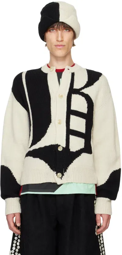 Stefan Cooke Off-white & Black Gothic Font Cardigan In Cream/black