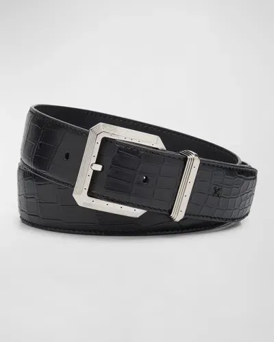 Stefano Ricci Men's Crocodile Leather Belt In Black/silver