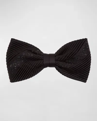 Stefano Ricci Men's Pleated Silk Rhinestone Bow Tie In Black