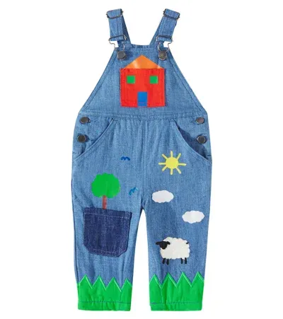 Stella Mccartney Baby Printed Denim Overalls In Blue