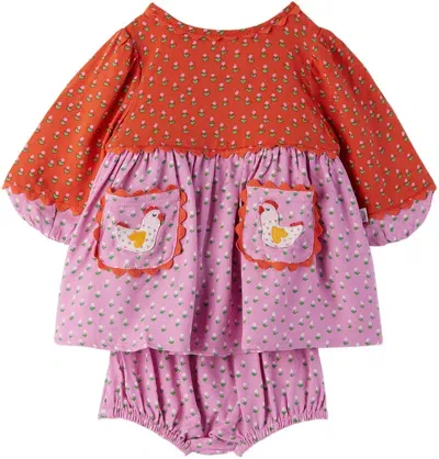 Stella Mccartney Baby Purple & Red Ditsy Flowers Dress & Bloomers Set In 50gmc Pink