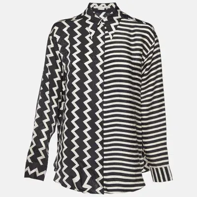 Pre-owned Stella Mccartney Black/white Chevron & Stripes Print Jacquard Silk Shirt S