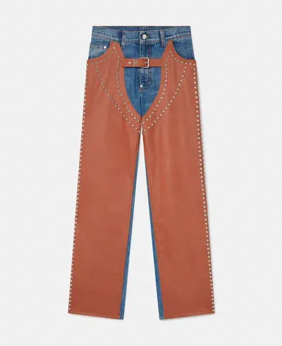 Stella Mccartney Chaps High-rise Straight-leg Jeans In Blue Denim And Brown