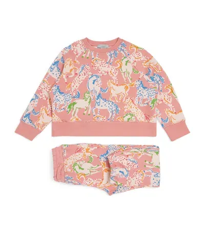 Stella Mccartney Kids' Cotton Horse Print Tracksuit Set In Pink