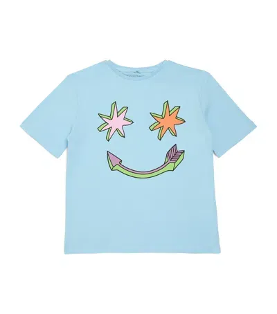 Stella Mccartney Kids' Cotton Star Smiley Face T-shirt In Blue