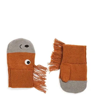 Stella Mccartney Kids' Cotton-wool Knitted Horse Gloves In Brown