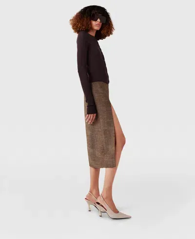 Stella Mccartney Crewneck Long-sleeve Cardigan In Dark Brown