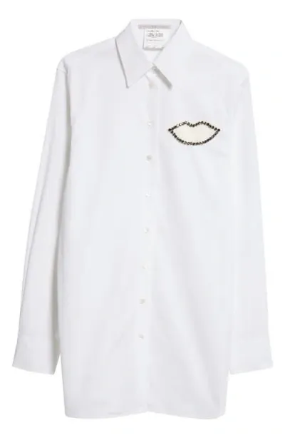 Stella Mccartney Crystal Embellished Lips Cotton Poplin Button-up Shirt In 9000 - Pure White