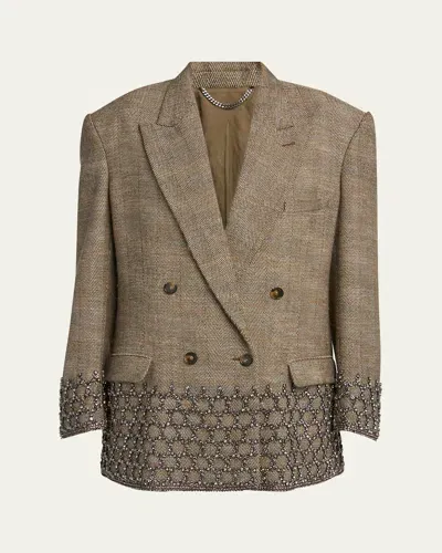 Stella Mccartney Crystal-embellished Oversize Wool Blazer Jacket In Chestnut