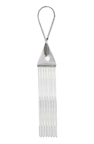 Stella Mccartney Crystal Fringe Satin Triangle Pouch In Silver