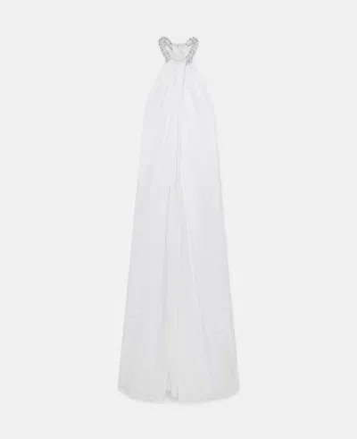 Stella Mccartney Crystal Halterneck Satin Maxi Dress In Pure White