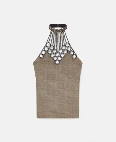 Stella Mccartney Crystal Halterneck Tweed Mini Dress In 0