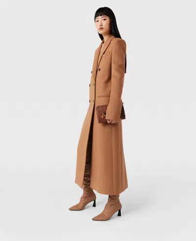 Stella Mccartney Double Breasted Longline Coat In Camel Beige