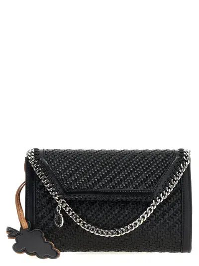 Stella Mccartney Falabella Interwoven Chained Shoulder Bag In Black