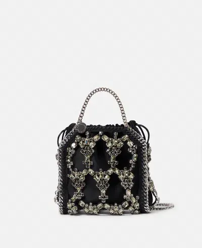 Stella Mccartney Falabella Tiny Crystal Cage Tote Bag In Pitch Black