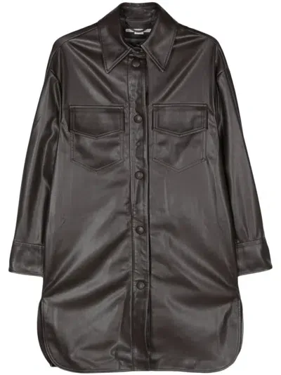 Stella Mccartney Faux-leather Overshirt In Marrón