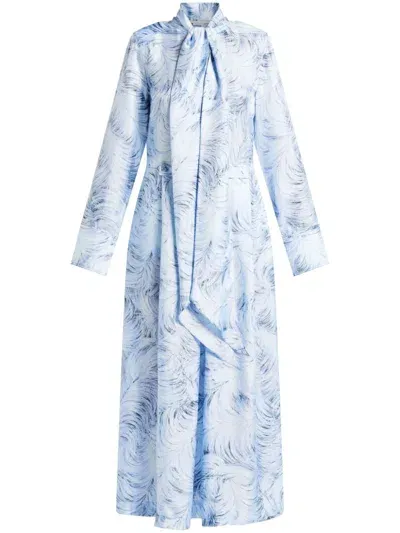 Stella Mccartney Feather-print Midi Dress In Blue