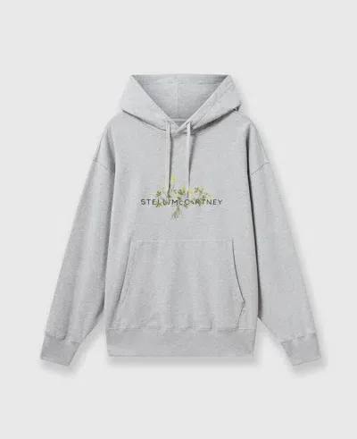 Stella Mccartney Floral Embroidered Logo Hoodie In Grey Melange