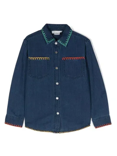 Stella Mccartney Kids' Floral-patch Denim Shirt In Blue