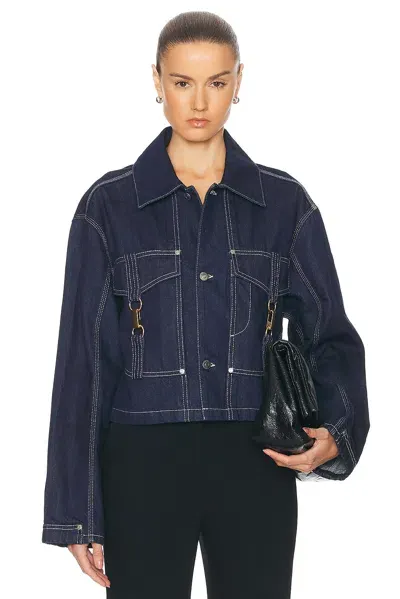 Stella Mccartney Hardware Detailed Denim Jacket In Dark Blue