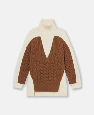 Stella Mccartney Hybrid Panel Turtleneck Jumper In Brown And White