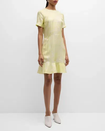 Stella Mccartney Iconic Feather-print Silk Short-sleeve Ruffle Mini Dress In Lime Sorbet