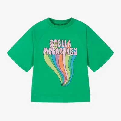 Stella Mccartney Kids Girls Green Cotton Rainbow Logo T-shirt