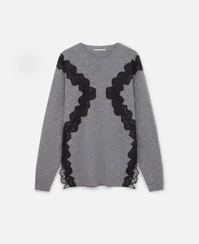 Stella Mccartney Lace Insert Long Sleeve Jumper In Gray Mélange