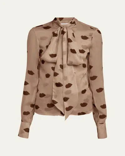 Stella Mccartney Lips Print Tie Neck Blouse In Green