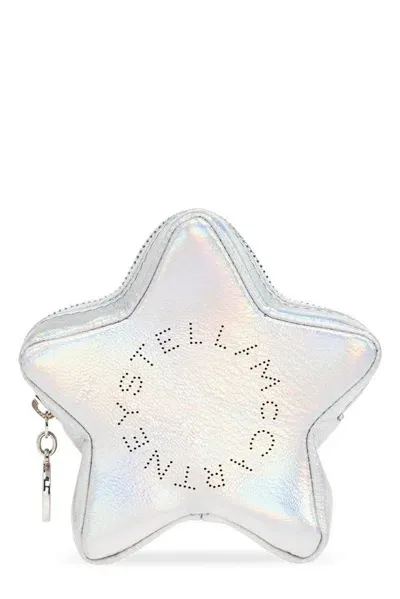 Stella Mccartney Logo Perforated Pouch Bag In Silver