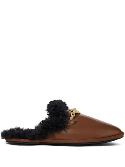 Stella Mccartney Ryder Backless Vegan Plush Teddy-lined Loafers In Tortoiseshell Brown