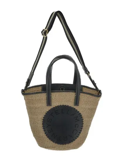 Stella Mccartney Logo Raffia Basket Bag In Black