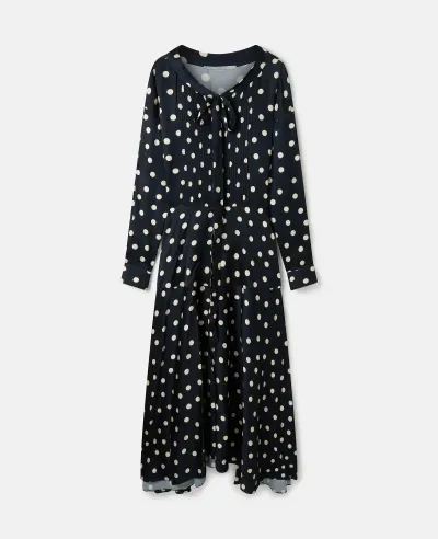 Stella Mccartney Long-sleeve Polka Dot Maxi Dress In Black With Cream