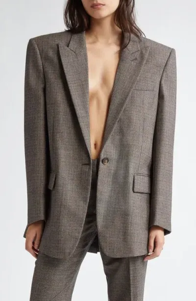 Stella Mccartney Microhoundstooth Check Oversize Wool Blazer In 2425 - Camel/grey