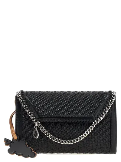 Stella Mccartney Falabella Mini Shaggy Deer Wallet On Chain In Black