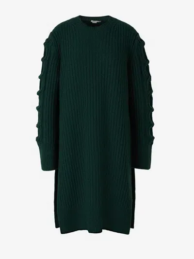 Stella Mccartney Long Sleeved Knitted Dress In Dark Green