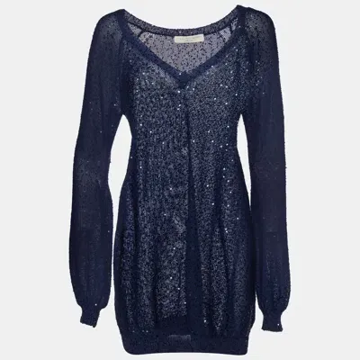 Pre-owned Stella Mccartney Navy Blue Sequined Cotton Knit Jumper M