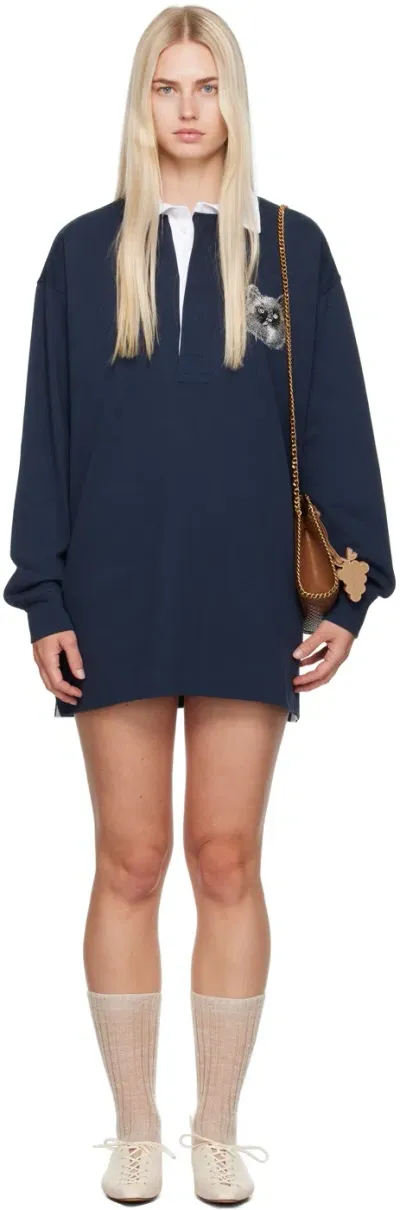 Stella Mccartney Navy Cat-embroidered Sweatshirt Minidress In 4000 Navy