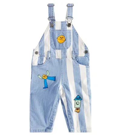 Stella Mccartney Babies' Patch-appliqué Striped Denim Overalls In Blue