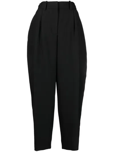 Stella Mccartney Pleated Wool Wide-leg Trousers In Schwarz