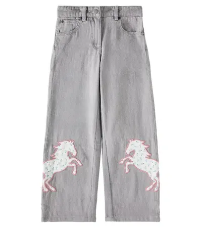 Stella Mccartney Kids' Printed Straight Jeans In Grey