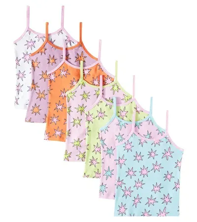 Stella Mccartney Kids' Set Of 7 Printed Cotton Jersey Tank Tops In Pink