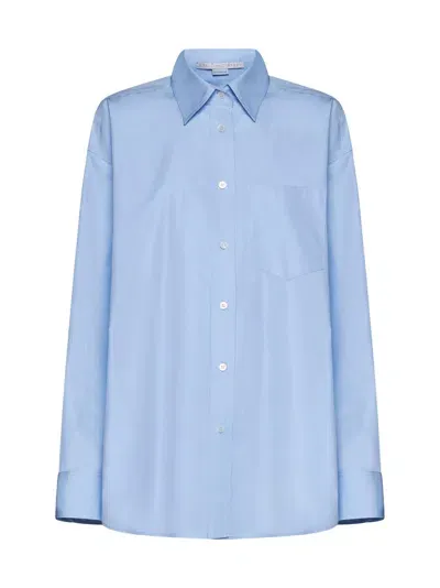 Stella Mccartney Oversized Button-front Shirt With Chiffon Back In Sky Blue