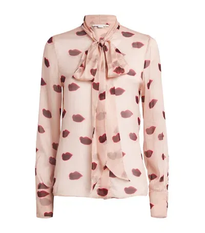 Stella Mccartney Silk Lip Print Blouse In Pink