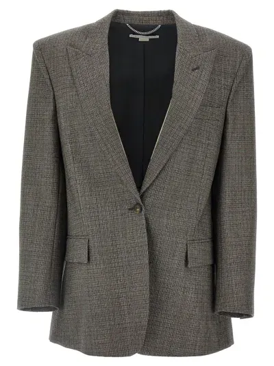 Stella Mccartney Single-breasted Micro Houndstooth Blazer Blazer And Suits In Brown