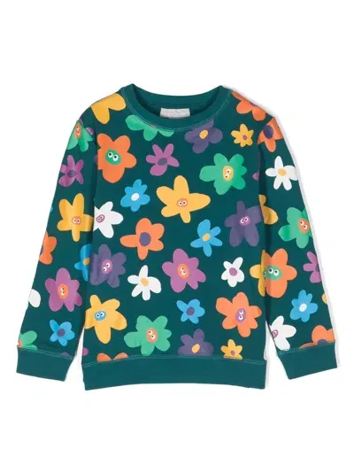 Stella Mccartney Kids' Smiley Flower-print Cotton Sweatshirt In Green